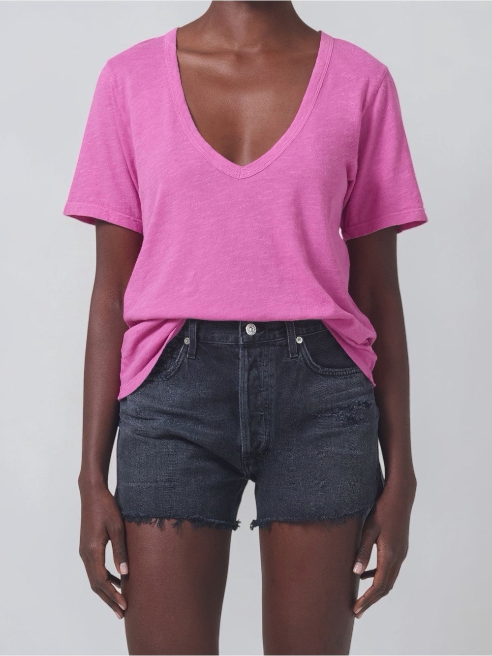 Citizens Of Humanity Women’s Cecilie V-Neck Supine/Slub Cotton T-Shirt Pink S